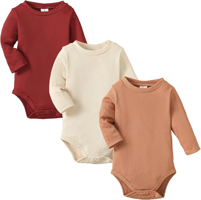 OPAWO Long Sleeve Onsies for Baby Girls' Bodysuits Newborn 3 Pack Infant Ribbed Fall Baby Girl Ro... | Amazon (US)