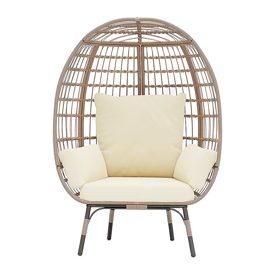 UPHA Wicker Egg Chair Wicker Beige Rattan Frame Stationary Egg Chair with Off-white Cushioned Sea... | Lowe's