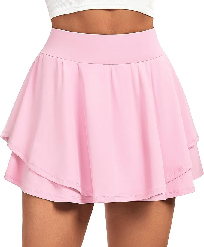 IUGA Tennis Skirt Pleated Skorts for Woman Double Ruffle Golf Skirts for Women Skort with Pockets... | Amazon (US)