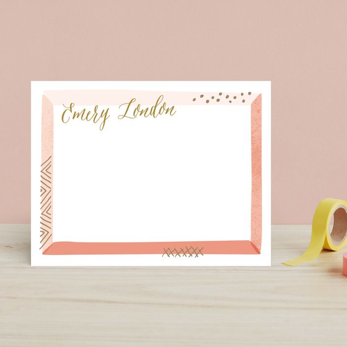 "Beveled Frame" - Customizable Children's Stationery in Pink by Laura Hankins. | Minted