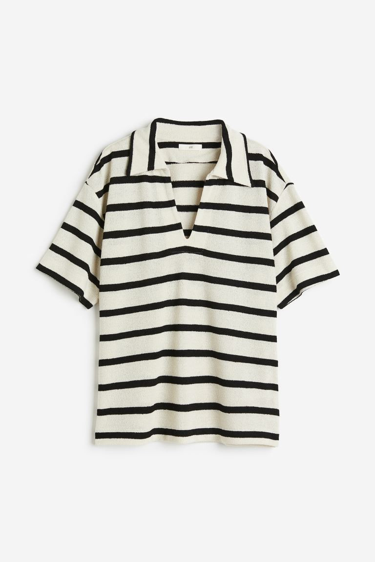 Top with Collar - Short sleeve - Regular length - Cream/striped - Ladies | H&M US | H&M (US + CA)