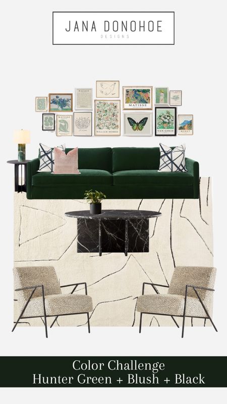 Color challenge. Hunter green, blush and black home decor inspiration. Living room inspiration 

#LTKstyletip #LTKfamily #LTKhome