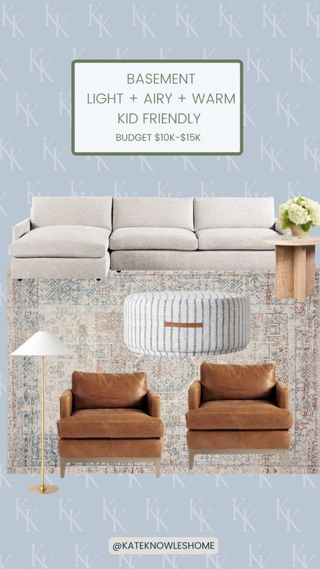 Basement, living room, ottoman, sectional, end table, floor lamp, rug, kid friendly furniture, organic, European, coastal living room, arhaus, Serena and Lily, ballard designs, target, mcgee and co, Chris loves Julia rug 

#competition 

#LTKhome #LTKFind