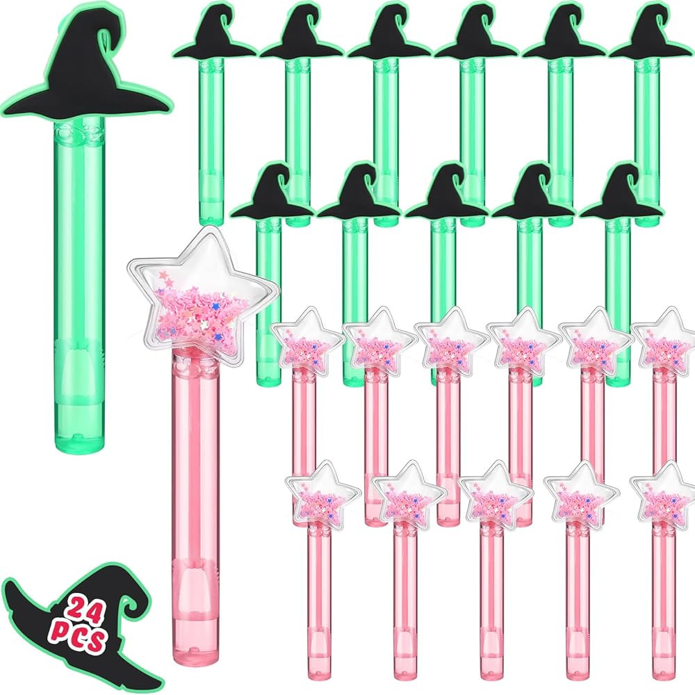 24 Pcs Witch Party Favors Witch Hat and Star Bubble Wands Pink and Green Bubble Wands for Summer ... | Amazon (US)