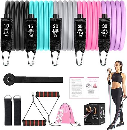 Exercise Resistance Bands Set for Women, Home Gym Fitness Workout Bands 11PCS with Fitness Tubes,... | Amazon (US)