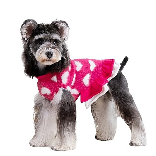 CuteBone Fancy Pink Dog Sweater Dress, Soft and Stretchy Dog Clothes for Medium Large Dogs Girl, Pink Heart Puppy Sweater Pullover Ruffle Dress Pet Outfit Cat Apparel | Amazon (US)