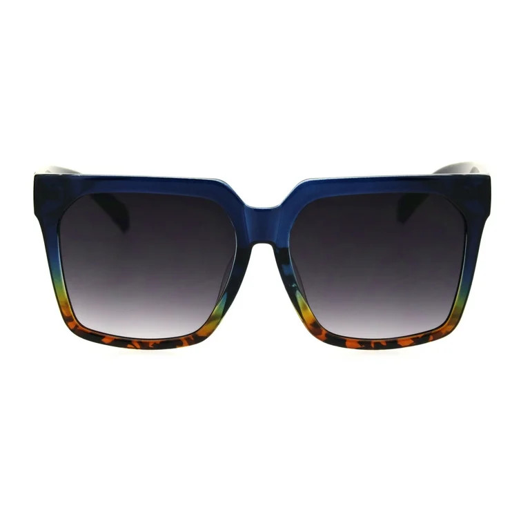 Womens Squared Boyfriend Style Rectangular Hipster Horn Rim Sunglasses Blue Tortoise Smoke | Walmart (US)