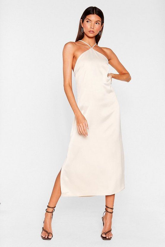 Satin Strappy Halter Midi Dress | Nasty Gal (US)