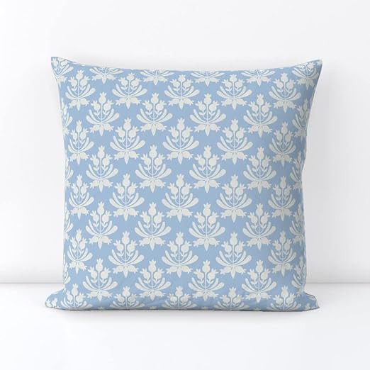 Spoonflower Square Throw Pillow, 18", Linen Cotton Canvas - Berries Leaves Sky Blue Traditional C... | Amazon (US)