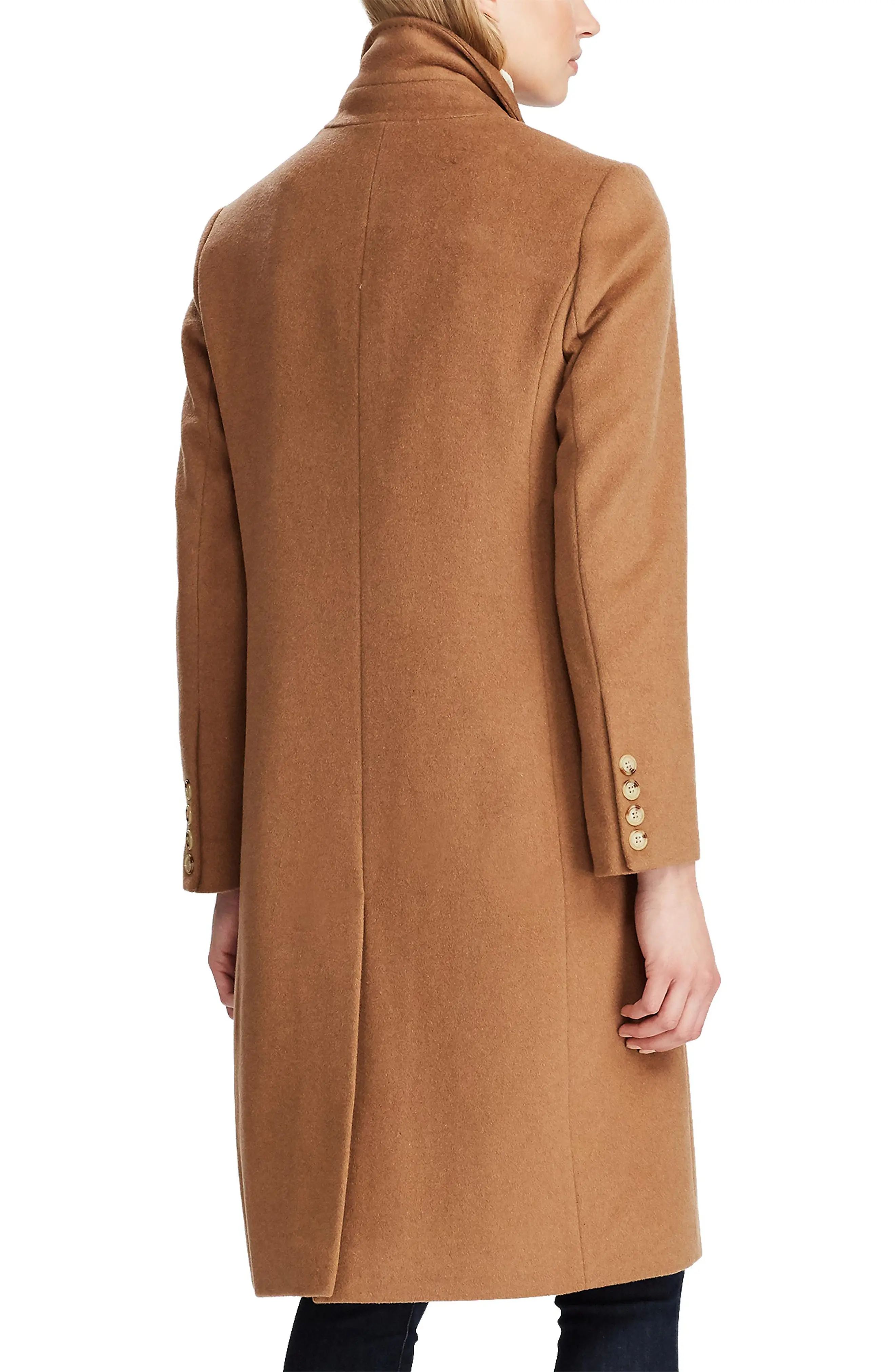 Petite Women's Lauren Ralph Lauren Double Breasted Wool Blend Coat, Size 8P - Brown | Nordstrom