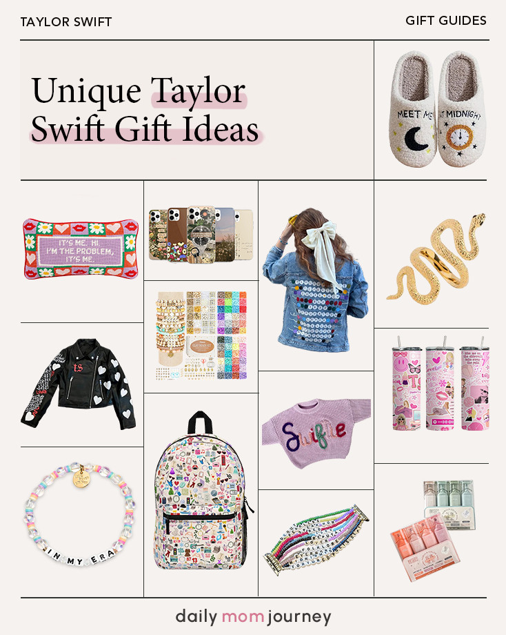 Looking for Taylor Swift gift ideas that are actually thoughtful and era-specific? This grid is filled with fan-favorite picks like denim jackets, charm bracelets, tumblers, and more. Head to the blog to see the full roundup: https://dailymomjourney.com/taylor-swift-gift-ideas 

 #LTKFestival