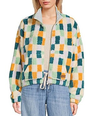 Roxy Cold Surf Bold Checkered Pattern Long Sleeve Sherpa Jacket - S | Dillard's