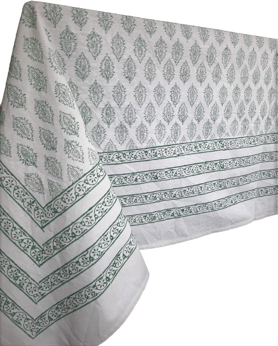 Amazon.com: ABHOOH Rectangle Tablecloth, Handblock Print Floral Green Linen Table Cloth for Kitch... | Amazon (US)