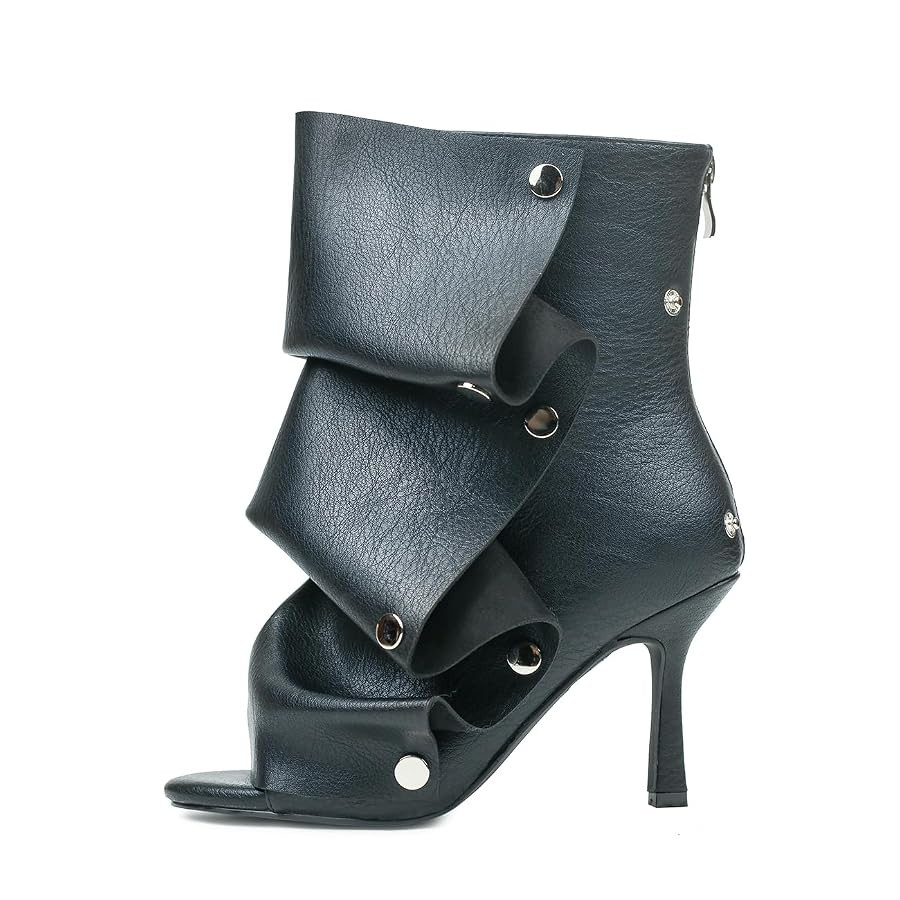 Winforea Women Open Toe Stiletto Heels Ankle Boots Ladies Wrinkles Back Zipper Buttons Boots | Amazon (US)