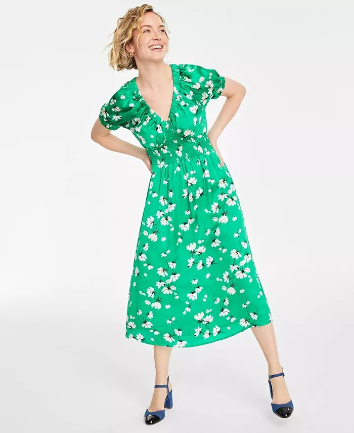 On 34th Women's Printed V-Neck Short-Sleeve Midi Dress, Created for Macy's - Macy's | Macy's