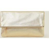 ACCESSORIZE Leather Metallic Fold Over Clutch Bag Gold | Marks & Spencer (UK)