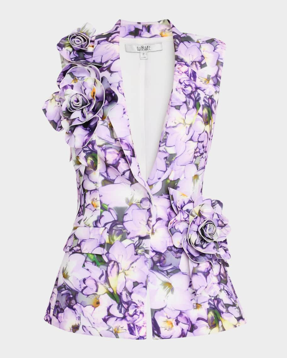 Single-Breasted Floral Applique Vest | Neiman Marcus