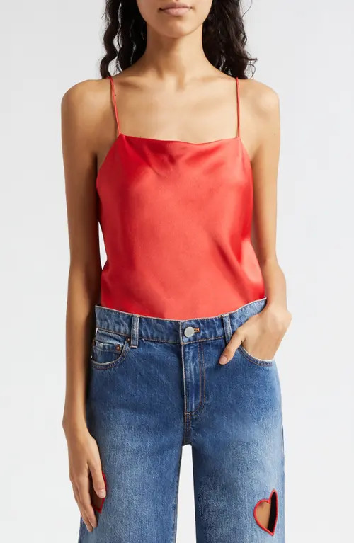 Alice + Olivia Harmony Satin Camisole in Bright Poppy at Nordstrom, Size X-Large | Nordstrom