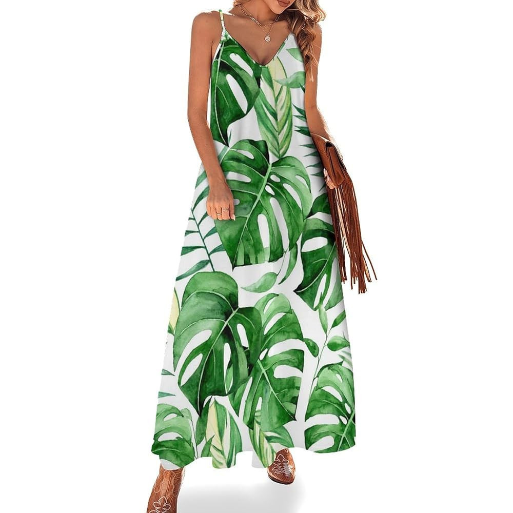 MoBlinko Spaghetti Strap Dresses for Women Colorful Feather Casual V-Neck Sleeveless Women's Summ... | Amazon (US)