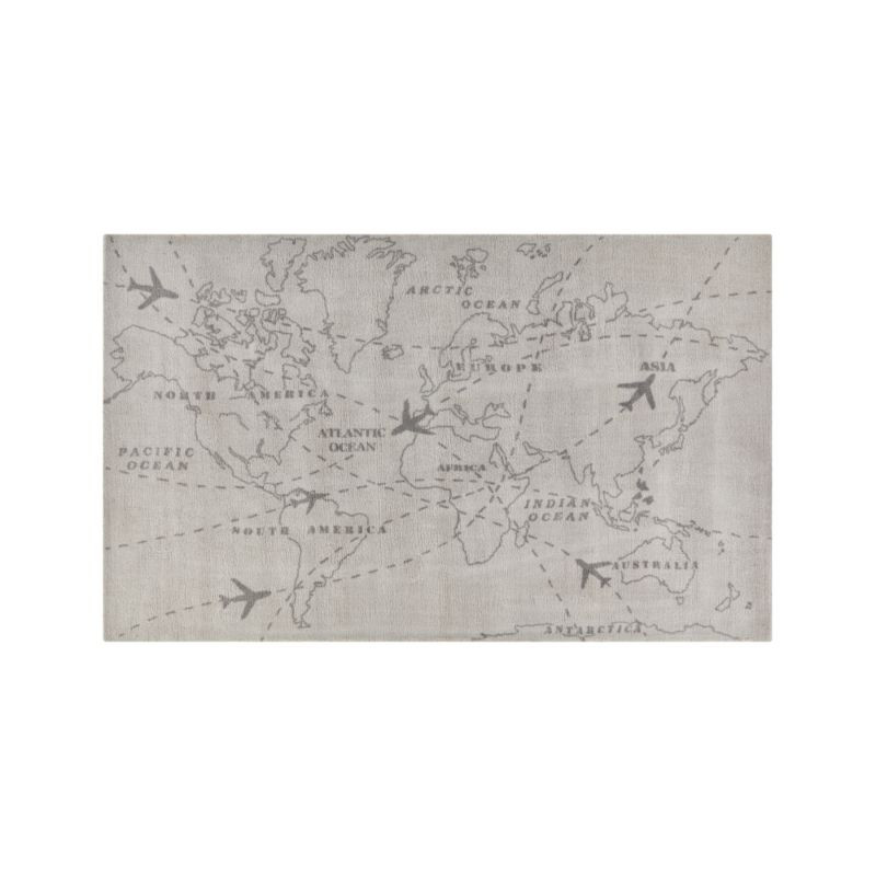 Grey World Map Kids Rug 5x8 + Reviews | Crate & Kids | Crate & Barrel