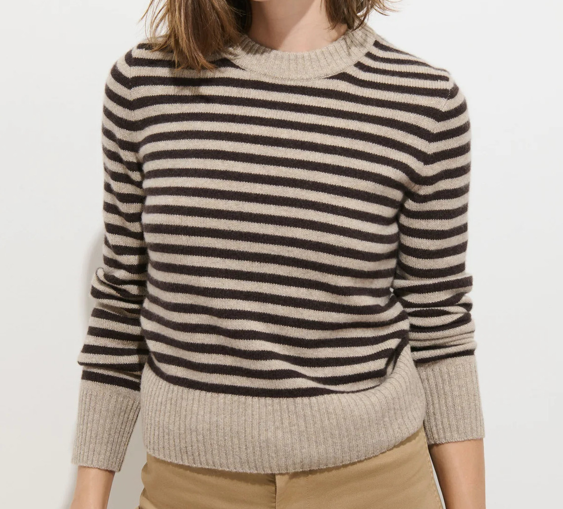 These Alex Mill Marais Cashmere sweaters are such a great Fall/Winter staple - they come in so many colors! I am thinking the brown stripe or the red!  

 #LTKSeasonal #LTKOver40 #LTKWorkwear