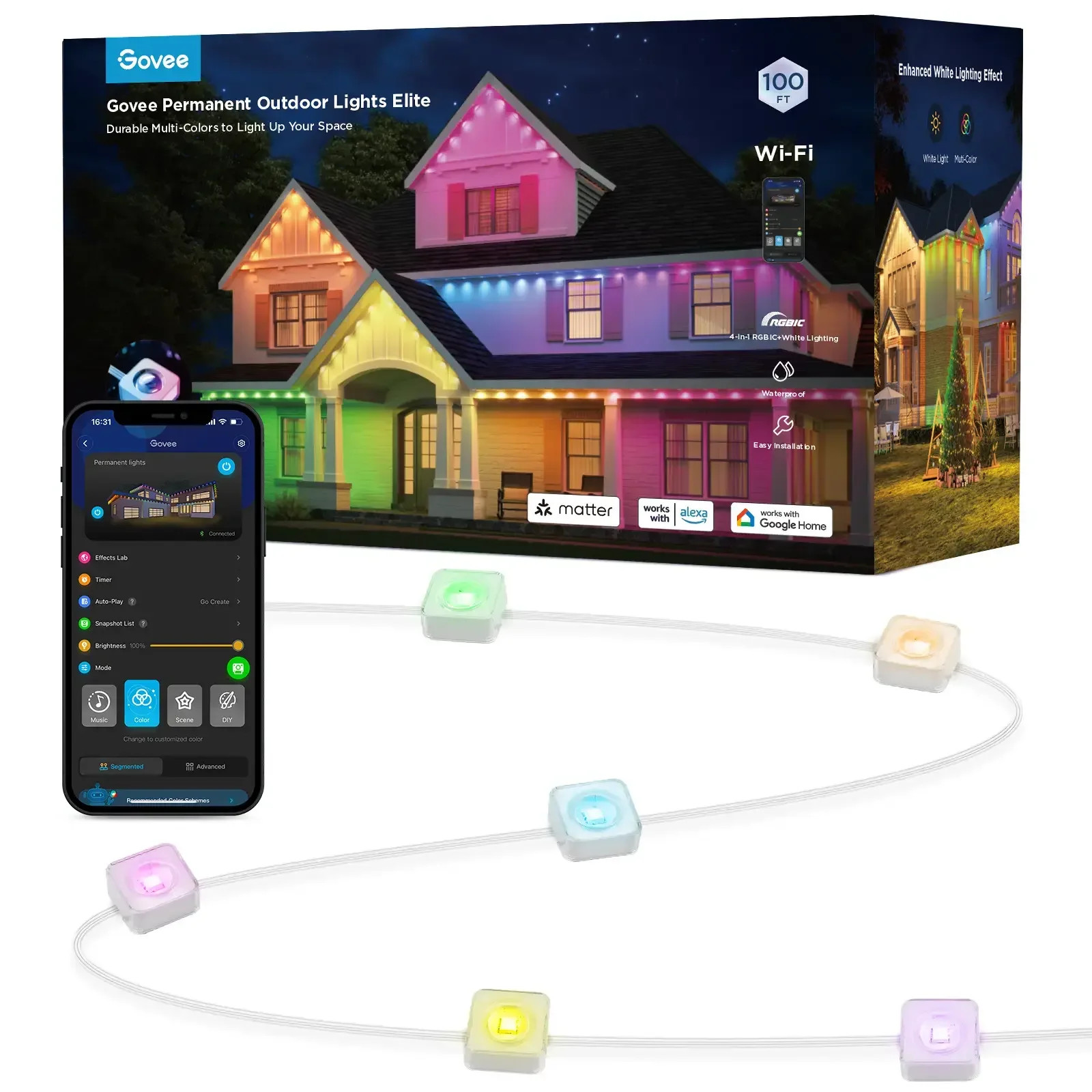 Govee Outdoor Permanent Lights, Smart Outdoor String Lights for House, H805AA01,RGBIC Smart Outsi... | Walmart (US)