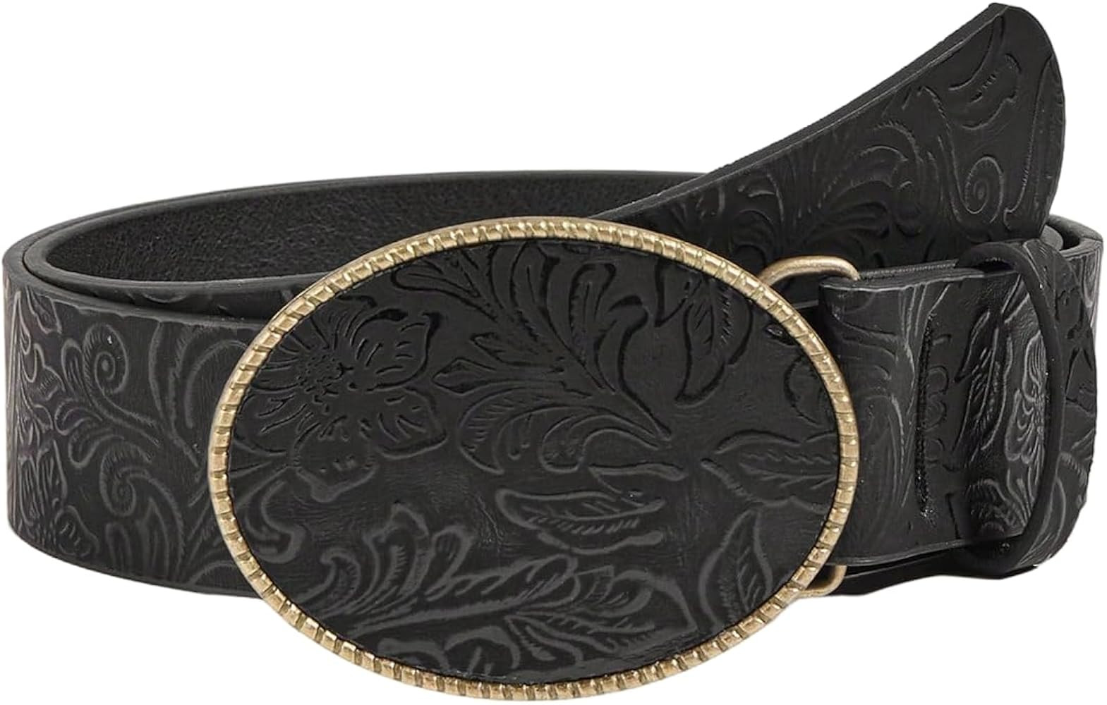 GORGLITTER Women's Floral Western Belts Oval Buckle Vintage Leather Belts | Amazon (US)