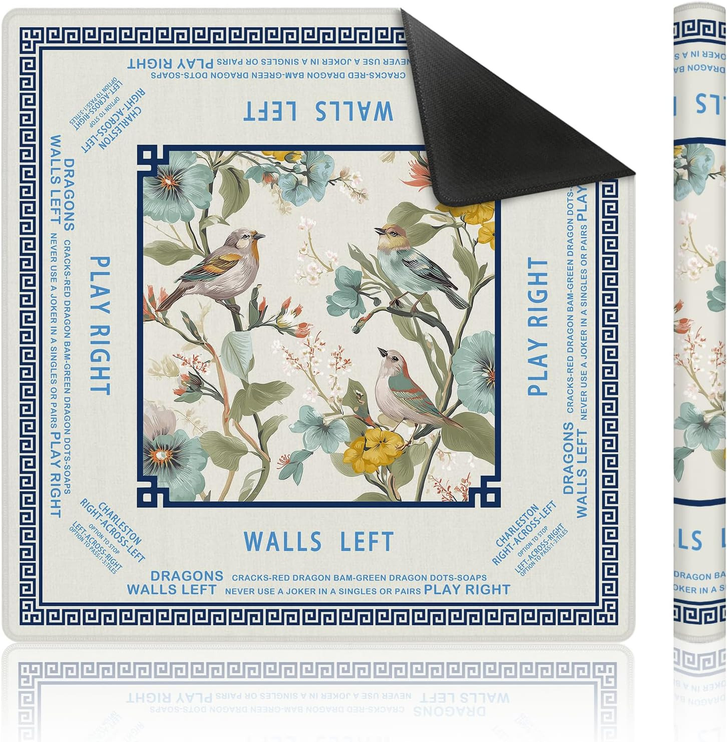 Beige Birds Chinoiserie Floral Mahjong Mat 31.5 x 31.5 Inch, Vintage Botanical Non-Slip Noise Reduction Mahjong Table Mat for American Mah Jong Poker Card Board Games Dominoes | Amazon (US)