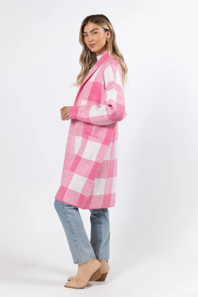 News To Me Pink Plaid Sweater Coat | Pink Lily