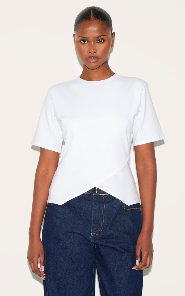 White Cotton Ruched Side Detail T Shirt | PrettyLittleThing US