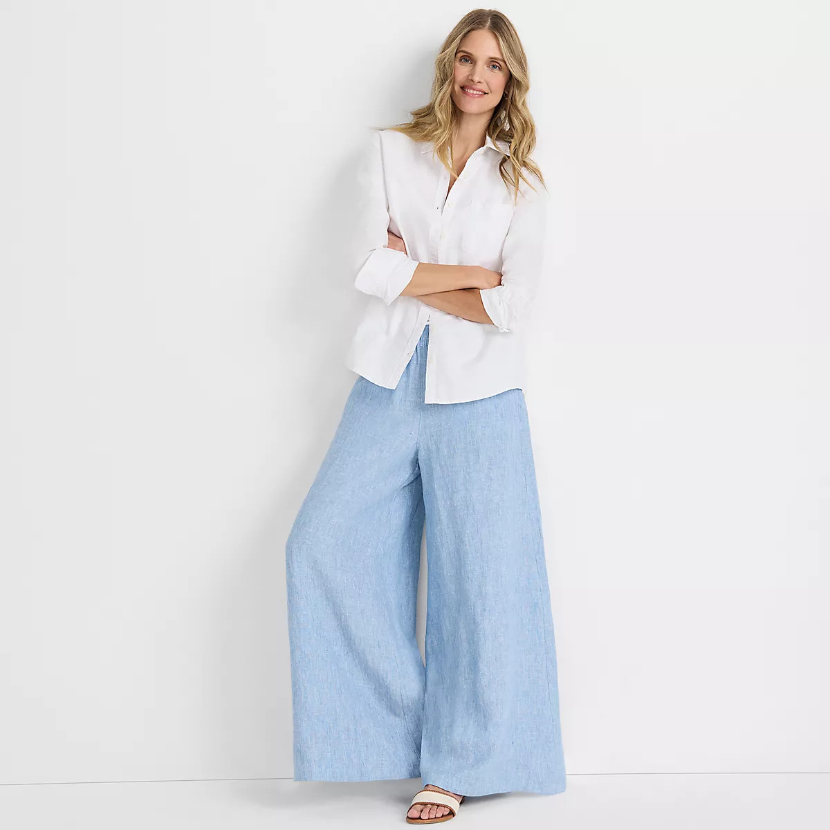 Women's Linen High Rise Palazzo Pants - Set Bottom | Lands' End (US)