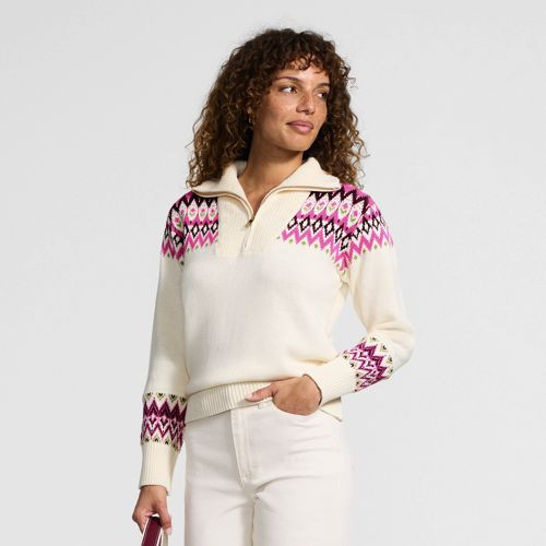 Women's Plus Size Drifter Slim Jacquard Quarter Zip Sweater - Lands' End - Pink - 1X | Lands' End (US)