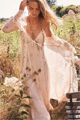 Mariven Silk Lace-Trimmed Duster MAPLE CIDER / XL | LoveShackFancy