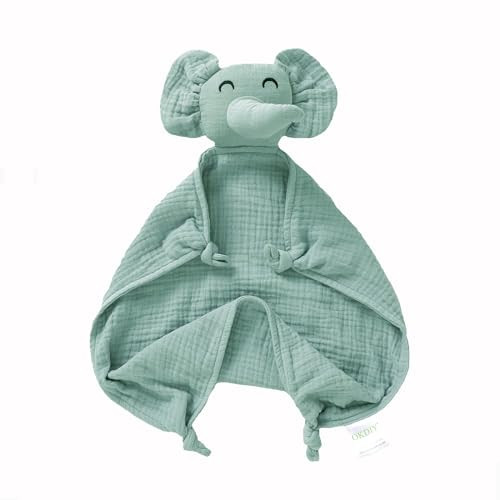 Okdiy Organic Elephant Lovey for Babies - Muslin Security Blanket, Soft Snuggle Animal for Newborn - Gift for Boys and Girls (Green) | Amazon (US)