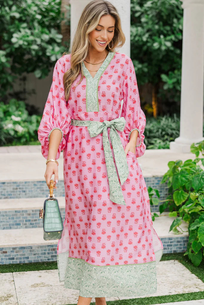 Take A Little Time Pink Floral Midi Dress | The Mint Julep Boutique