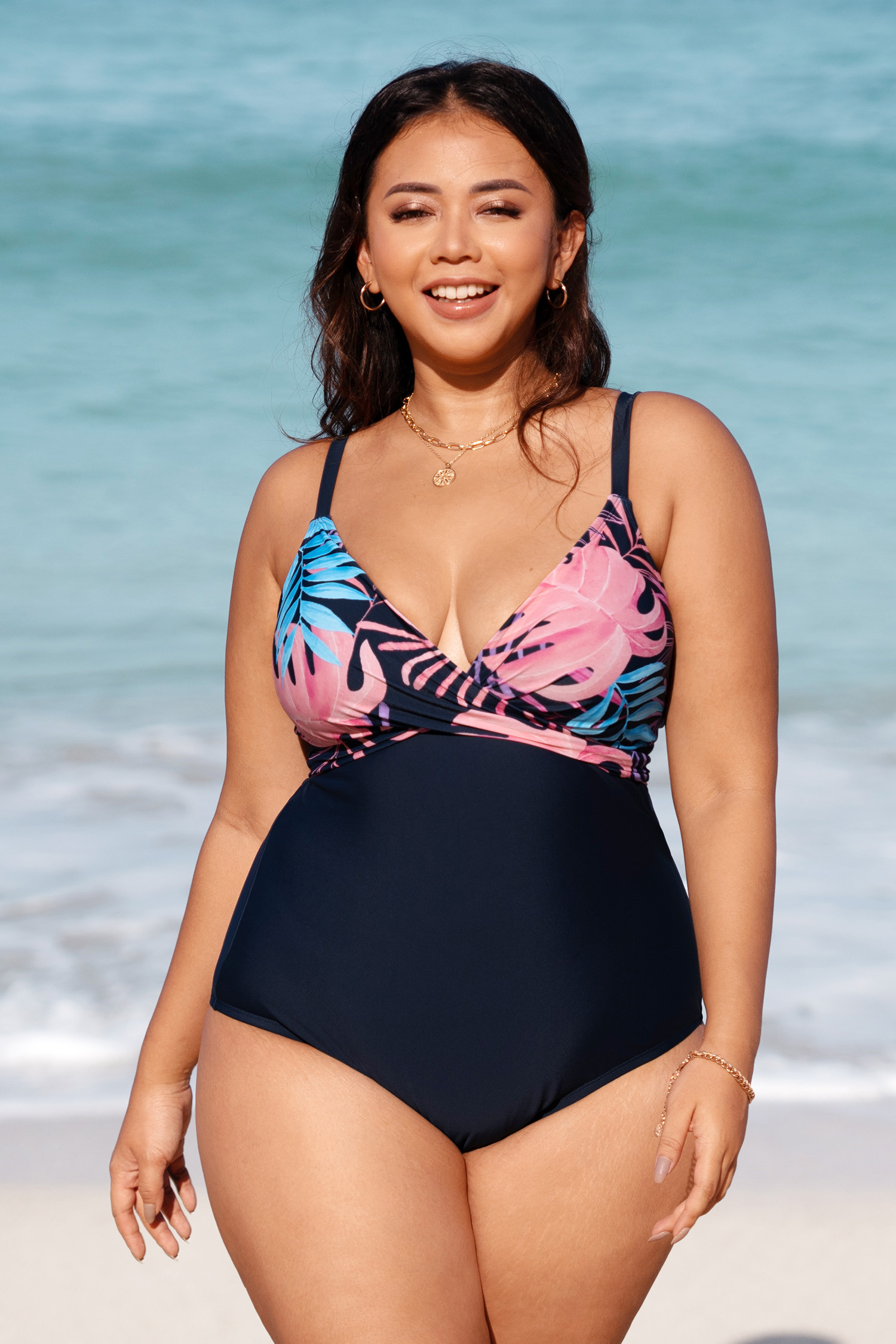 Vapor Wave Wrap Tie Back Plus Size One Piece Swimsuit | Cupshe US