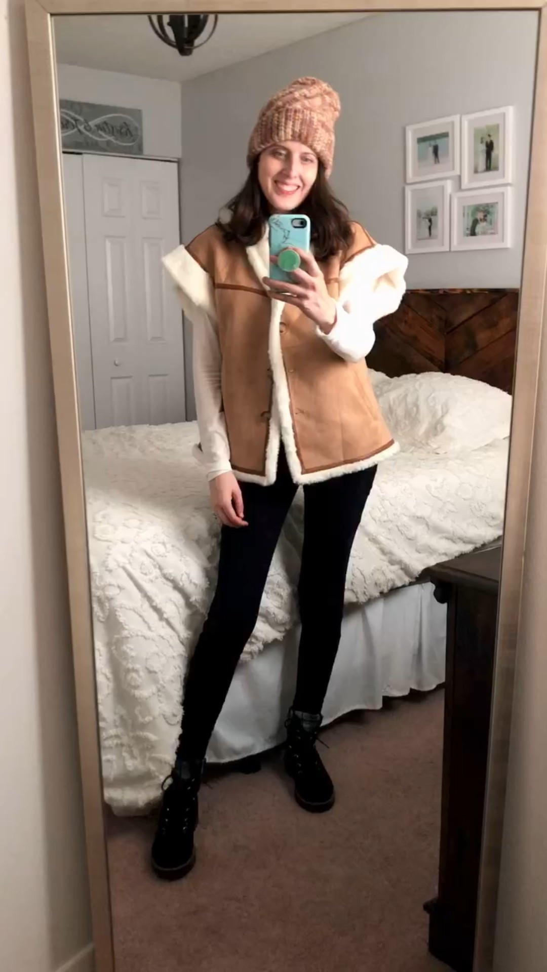 Winter outfit 🥶 
Fleece lined legging and a suede and Sherpa trimmed vest from Amazon 

#LTKFindsUnder100 #LTKootd #LTKSeasonal