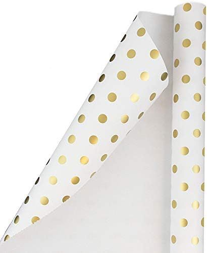JAM PAPER Gift Wrap - Polka Dot Wrapping Paper - 25 Sq Ft - White with Gold Foil Dots - Roll Sold... | Amazon (US)