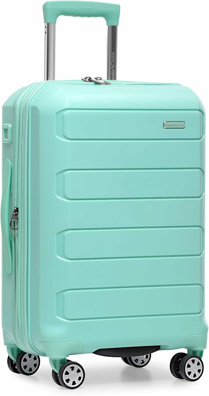 Traveler's Choice Pagosa Indestructible Hardshell Expandable Spinner Luggage, Mint, 22" Carry-on | Amazon (US)