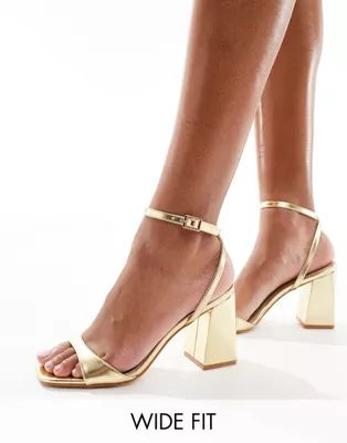 RAID Wide Fit Wink 2 block heeled sandals in gold | ASOS | ASOS (Global)