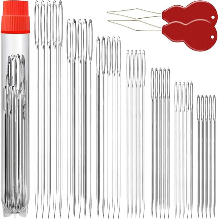 35 Pack Premium Large Eye Needles for Hand Sewing with 2 Needle Threaders, Assorted Sizes, Embroi... | Amazon (US)