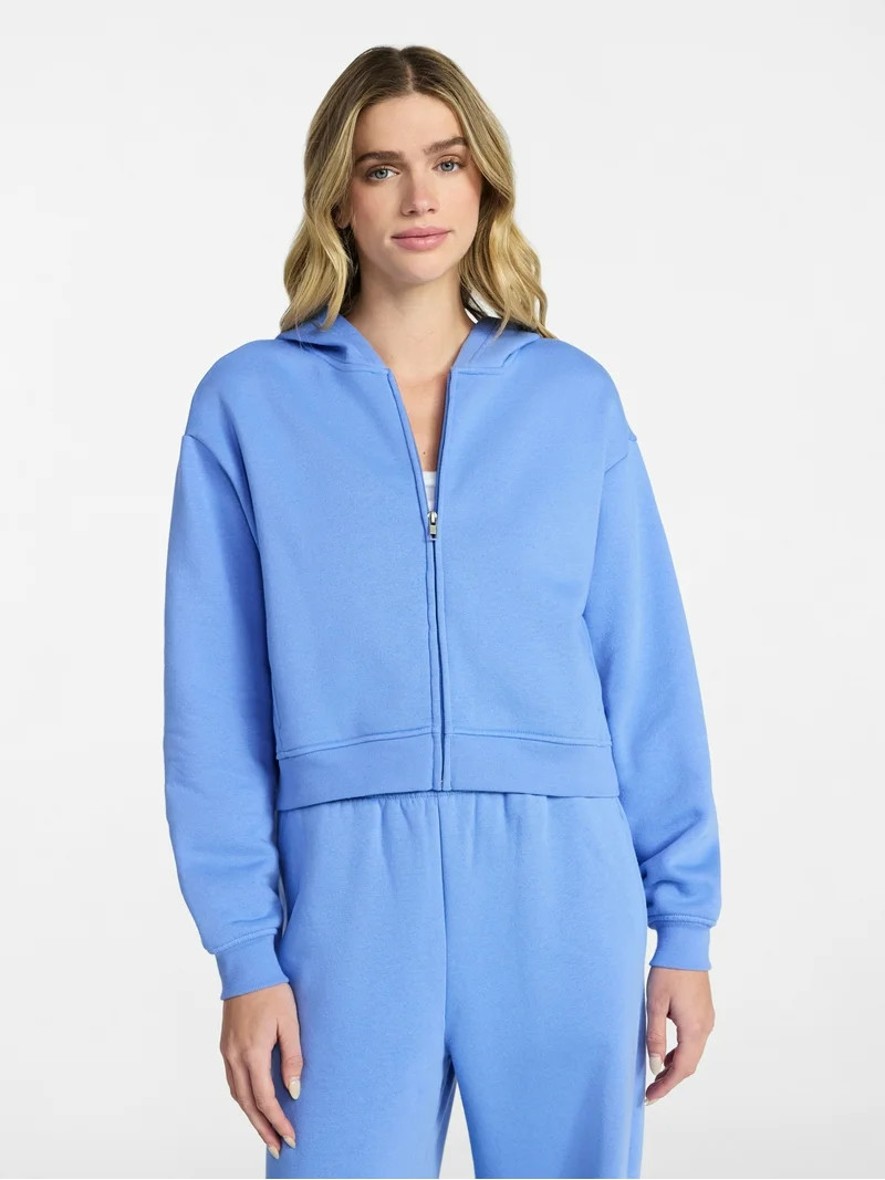 No Boundaries Boxy Zip-Up Hoodie, Women's XXS-XXL | Walmart (US)