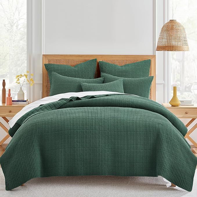 Levtex Home - Mills Waffle - Full/Queen Quilt Set - Forest Green Cotton Waffle - Quilt Size (88 x... | Amazon (US)