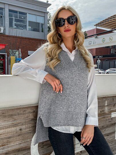 High Low Sweater Vest Without Blouse | SHEIN