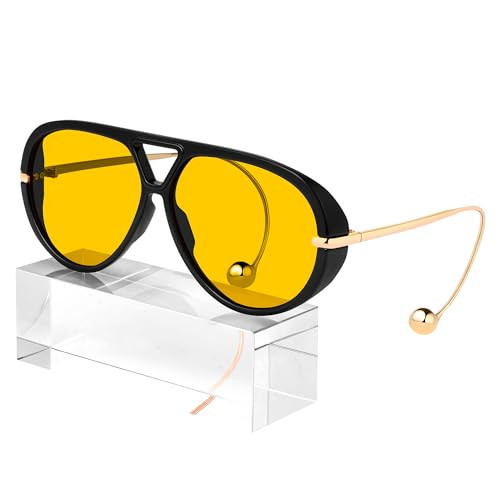 KesaPlan Vintage Oversized Aviator Sunglasses Women with Earring, 70s Retro Pilot Shield Big Frame Eyewear 2025 Luxury Trendy Sun Glasses（Black/Orange） | Amazon (US)