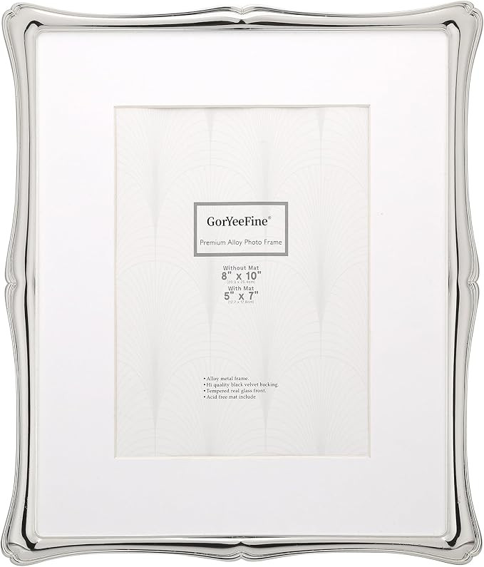 Silver 8x10'' Premium Alloy Picture Frame with Acid Free Mat for 5x7'',Luxury Hi-End Photo Frames... | Amazon (US)