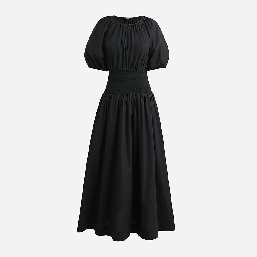 Puff-sleeve smocked-waist midi dress | J. Crew US