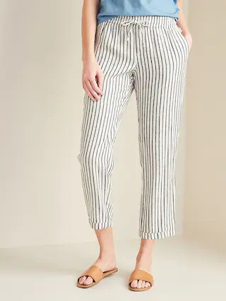 Mid-Rise Cropped Linen-Blend Pants for Women | Old Navy (US)