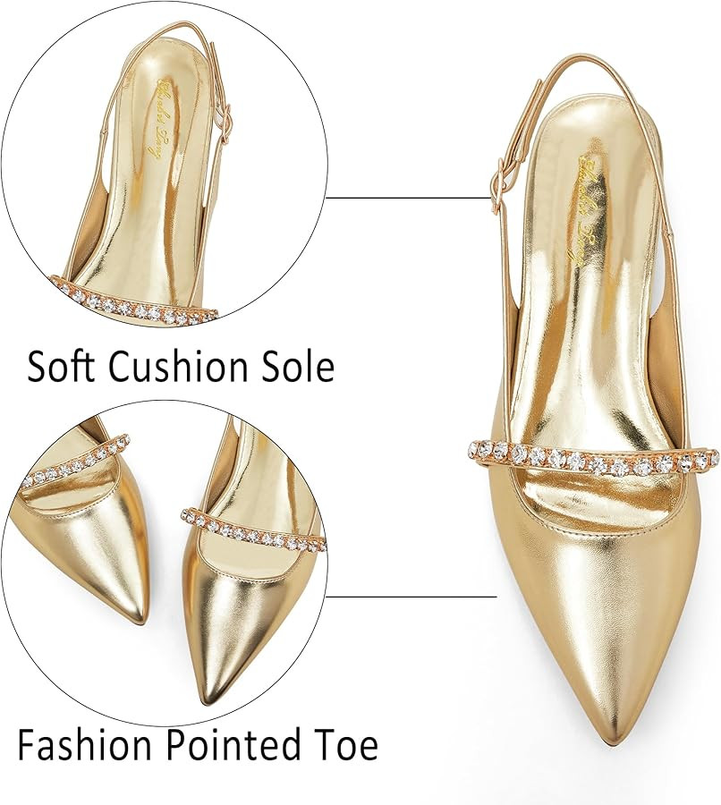 Elisabet Tang Women Slingback Flats with Rhinestone Pointed Toe Flats for Women Dressy Shoes | Amazon (US)