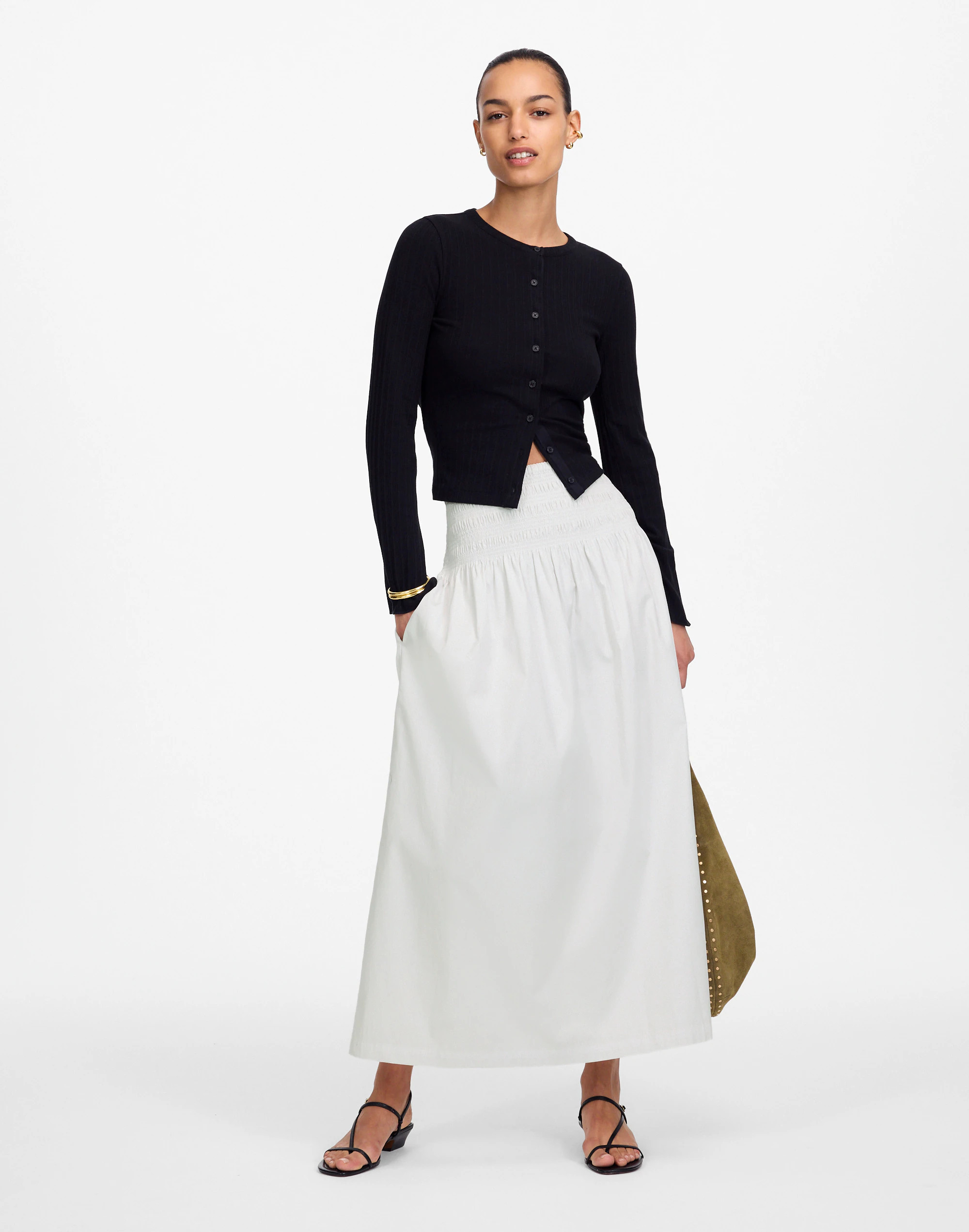 Smocked-Waist Midi Skirt in Poplin | Madewell